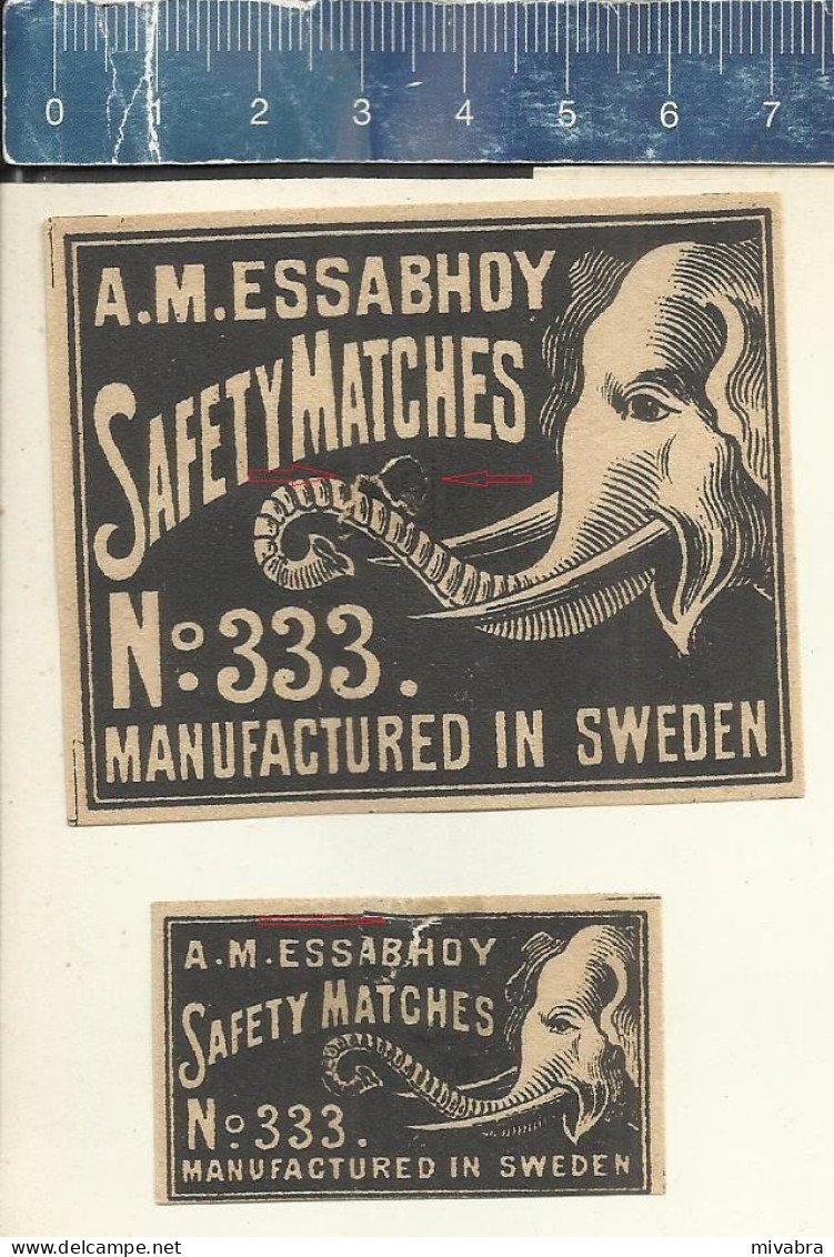 ELEPHANT SAFETY MATCHES N° 333  A.M. ESSABHOY - OLD VINTAGE EXPORT MATCHBOX LABELS MADE IN SWEDEN - Matchbox Labels