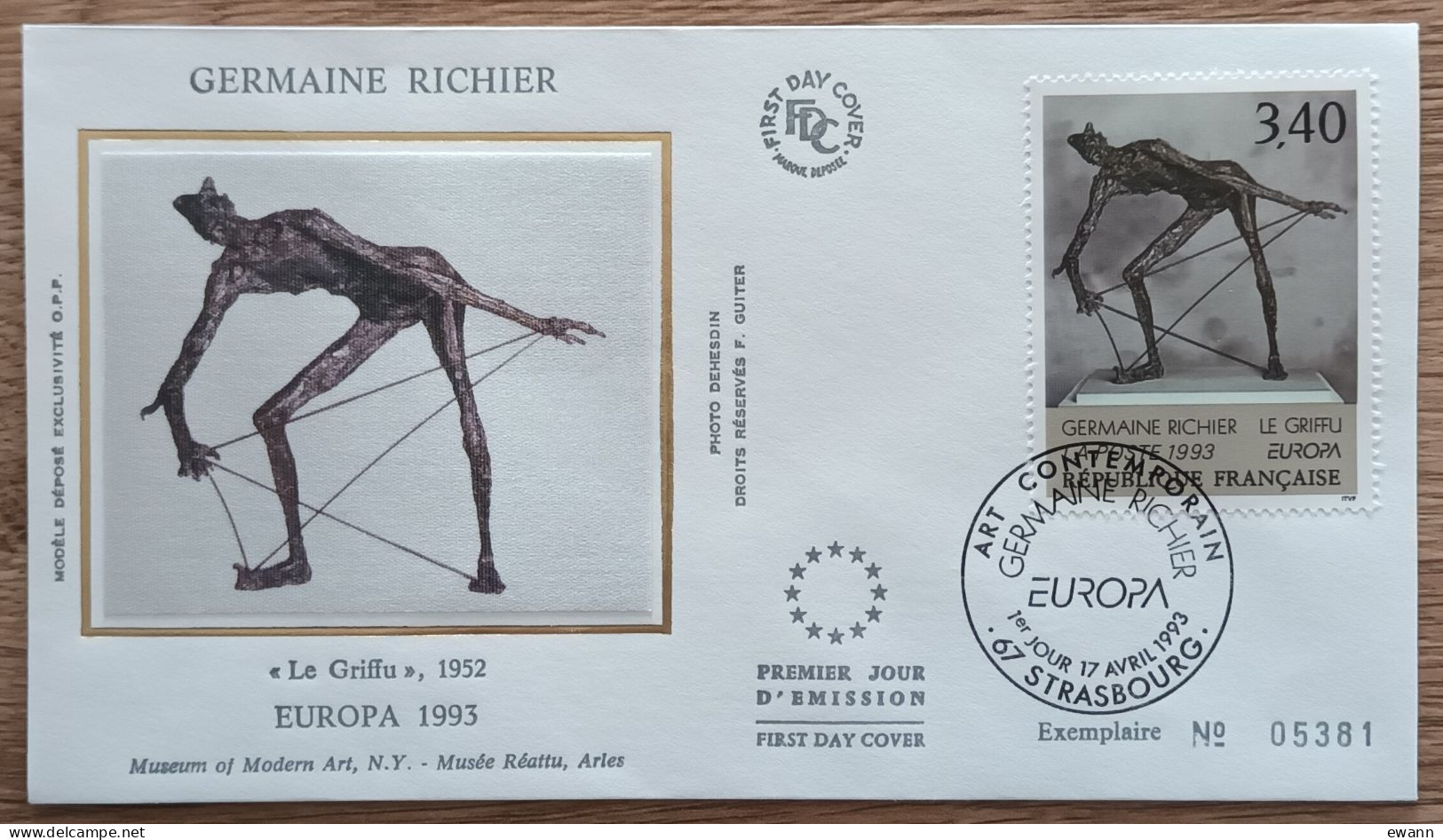 FDC 1993 - YT N°2798 - EUROPA / GERMAINE RICHIER - STRASBOURG - 1990-1999