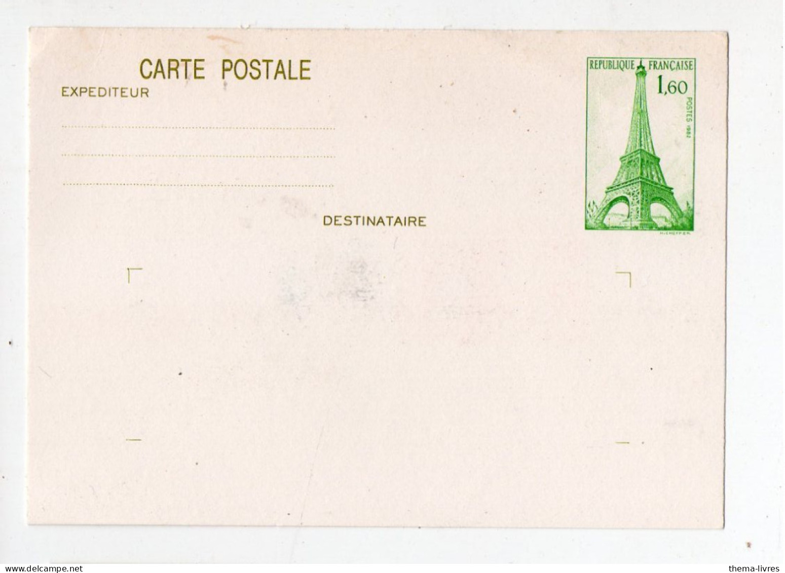 Carte Postale Entier Postal Tour Eiffel  1.60 (neuf)    (PPP47272) - AK Mit Aufdruck (vor 1995)