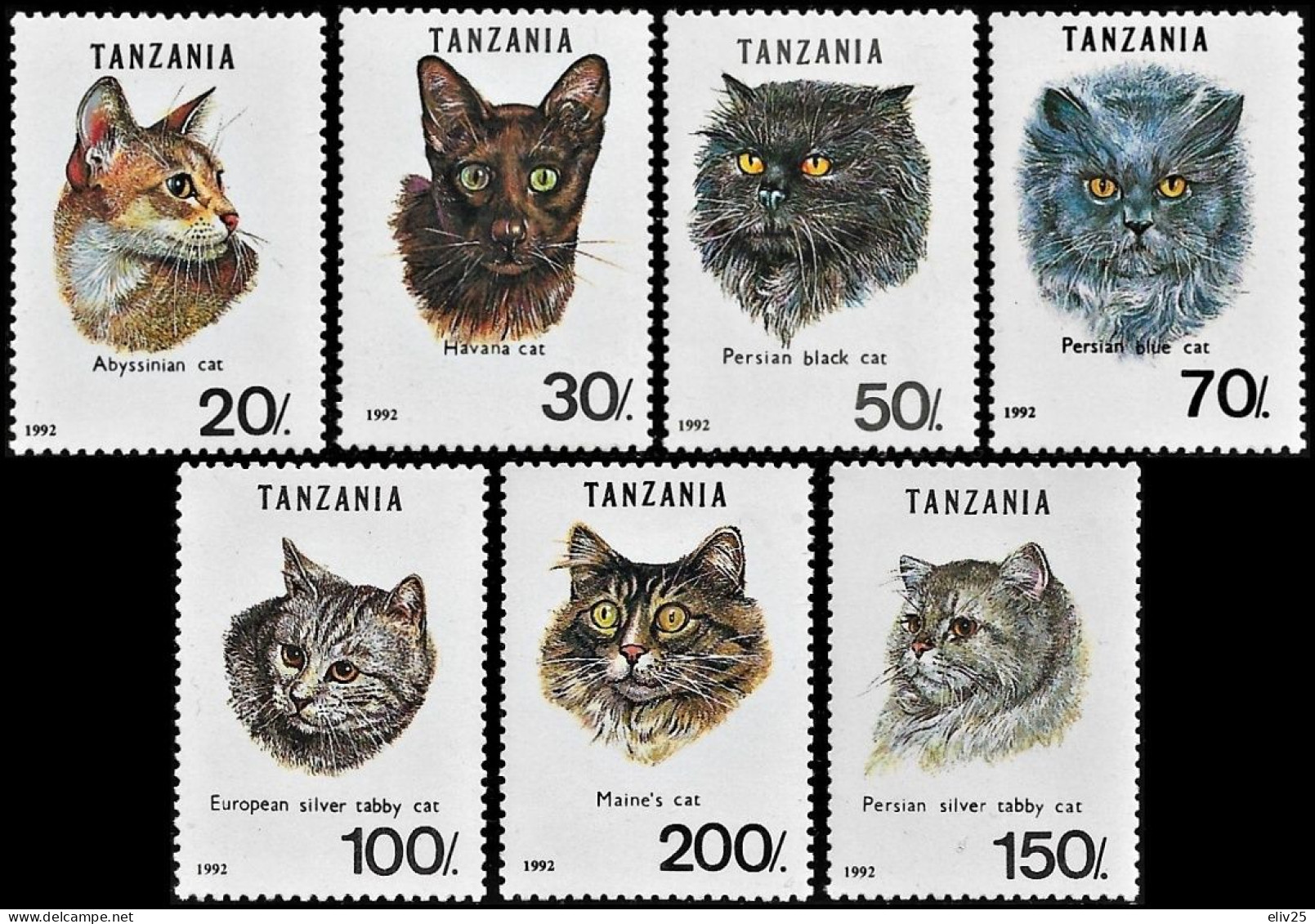 Tanzania 1992, Pets Cats - 7 V. MNH - Katten