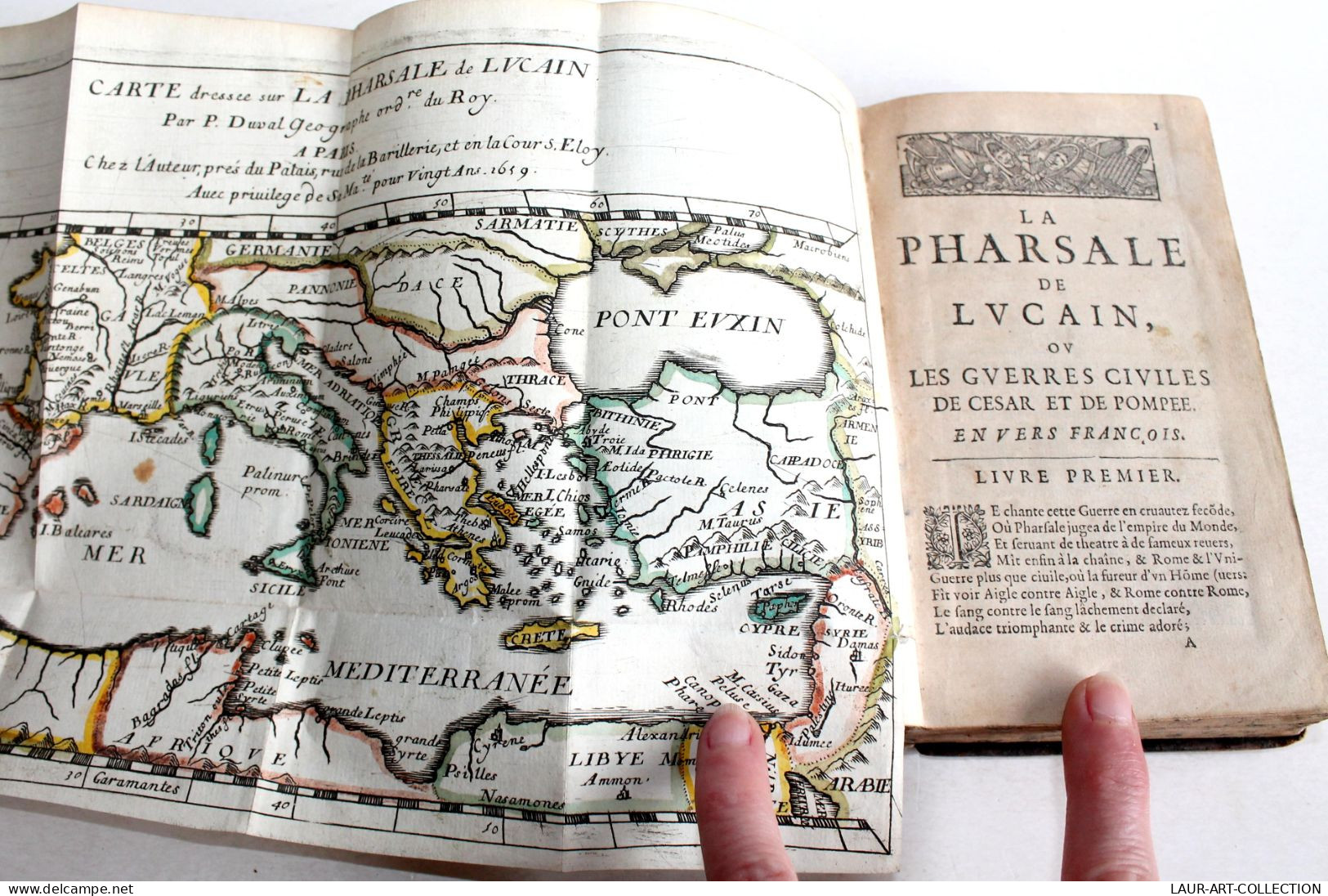 PHARSALE DE LUCAIN OU GUERRES CIVILES CESAR ET POMPEE DE BREBEUF 1657 RARE CARTE COULEUR, LIVRE XVIIe SIECLE (2204.4) - Jusque 1700