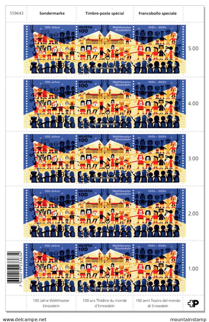 Switzerland 2024 (2/24) 100 Jahre Welttheater Einsiedeln Théâtre Teatro Theatre MNH ** Sheet - Nuevos