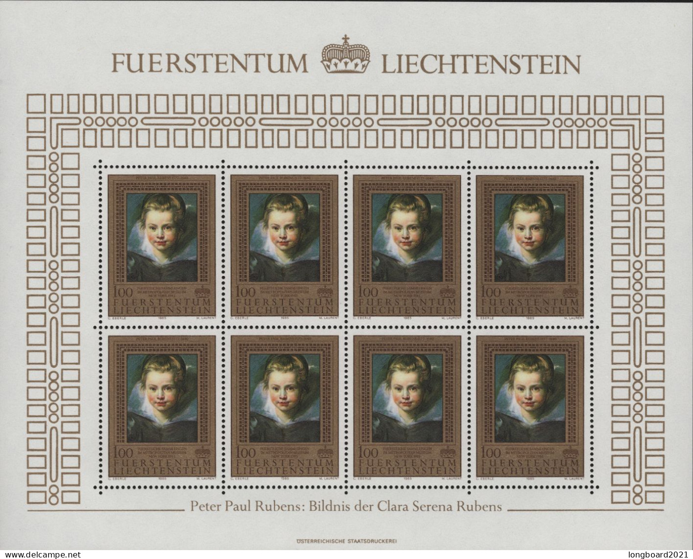 LIECHTENSTEIN - KLEINBOGEN 1985 GEMÄLDE Mi 881-883 MNH / L - Blokken