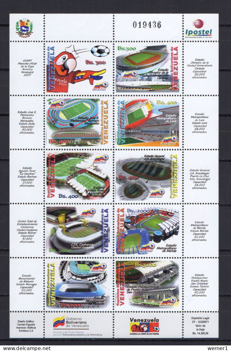 Venezuela 2007 Football Soccer America Cup Set Of 3 Sheetlets MNH - Fußball-Amerikameisterschaft