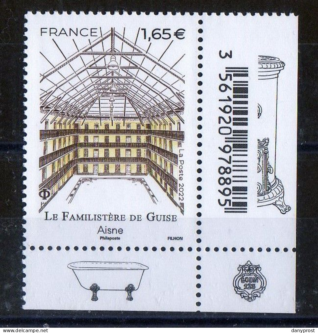 FR 2022-Coin Bas Droit Illustré Du BLOC FEUILLET  "  LA FAMILISTERE DE GUISE  " 1 Timbre à 1.65 € - Neuf** - Unused Stamps