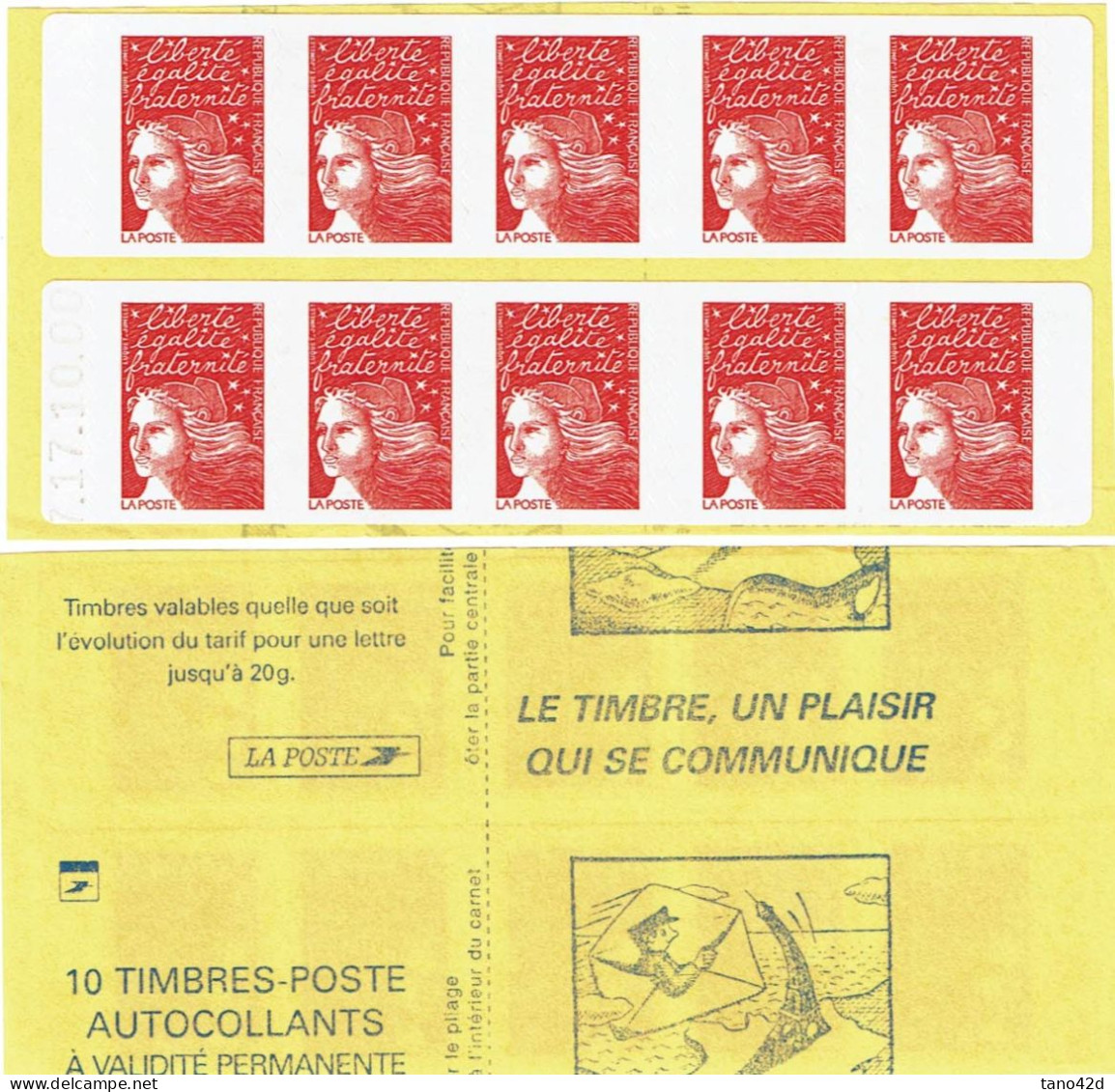 CARNETS DE FRANCE -  CARNET "MARIANNE DE LUQUET"  POUR SAGEM Y/T 3419-12 DATE 17.10.00  VARIETE DE DECOUPE - Modern : 1959-...