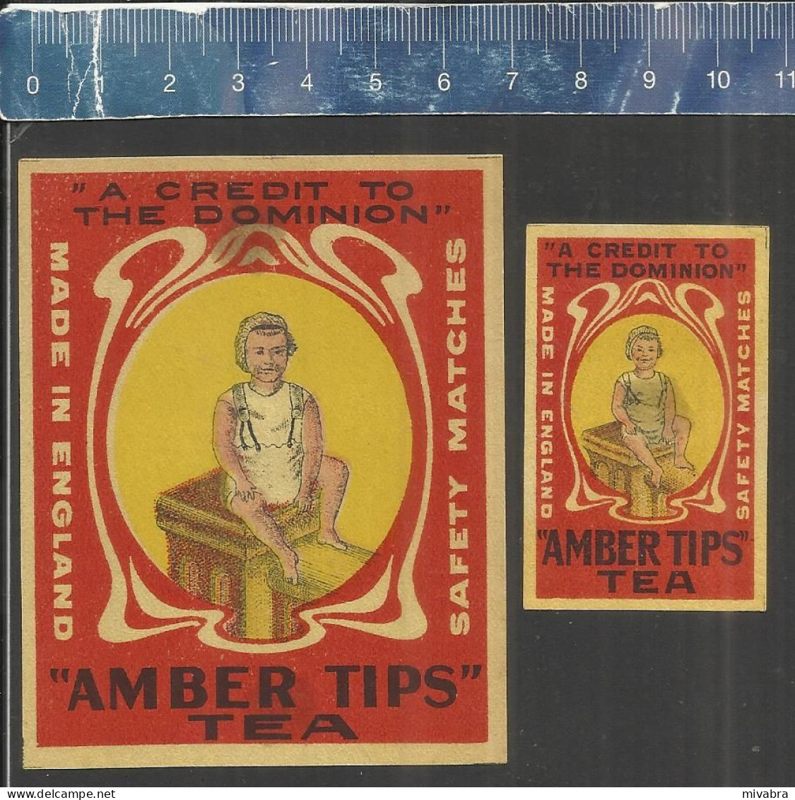 AMBER TIPS TEA "A CREDIT TO THE DOMINION"  - OLD VINTAGE MATCHBOX LABELS MADE IN ENGLAND - Boites D'allumettes - Etiquettes