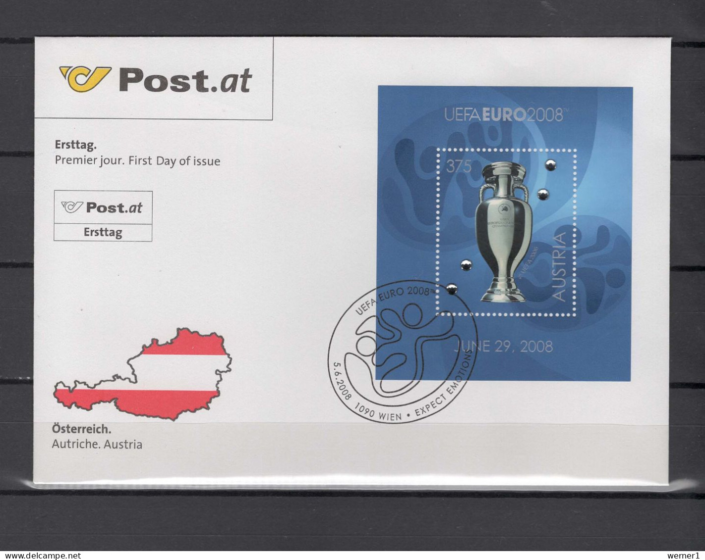 Austria 2008 Football Soccer European Championship S/s With Swarovski Crystals On FDC - UEFA European Championship