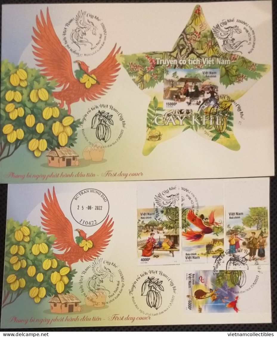 FDC Vietnam Viet Nam With Imperf Stamps & Souvenir Sheet 2022 : Vietnamese Fairy Tale, Star Fruit Tree / Bird (Ms1160) - Viêt-Nam