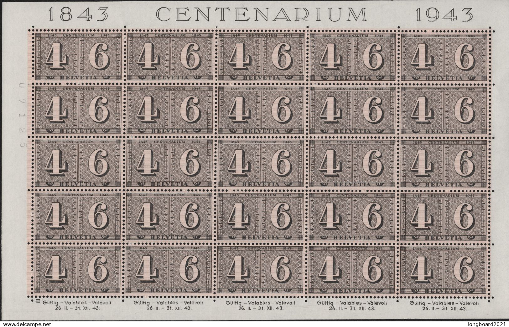 SCHWEIZ - KLEINBOGEN 1943 BRIEFMARKENJUBILÄUM Mi 416 MNH / L - Blocks & Sheetlets & Panes