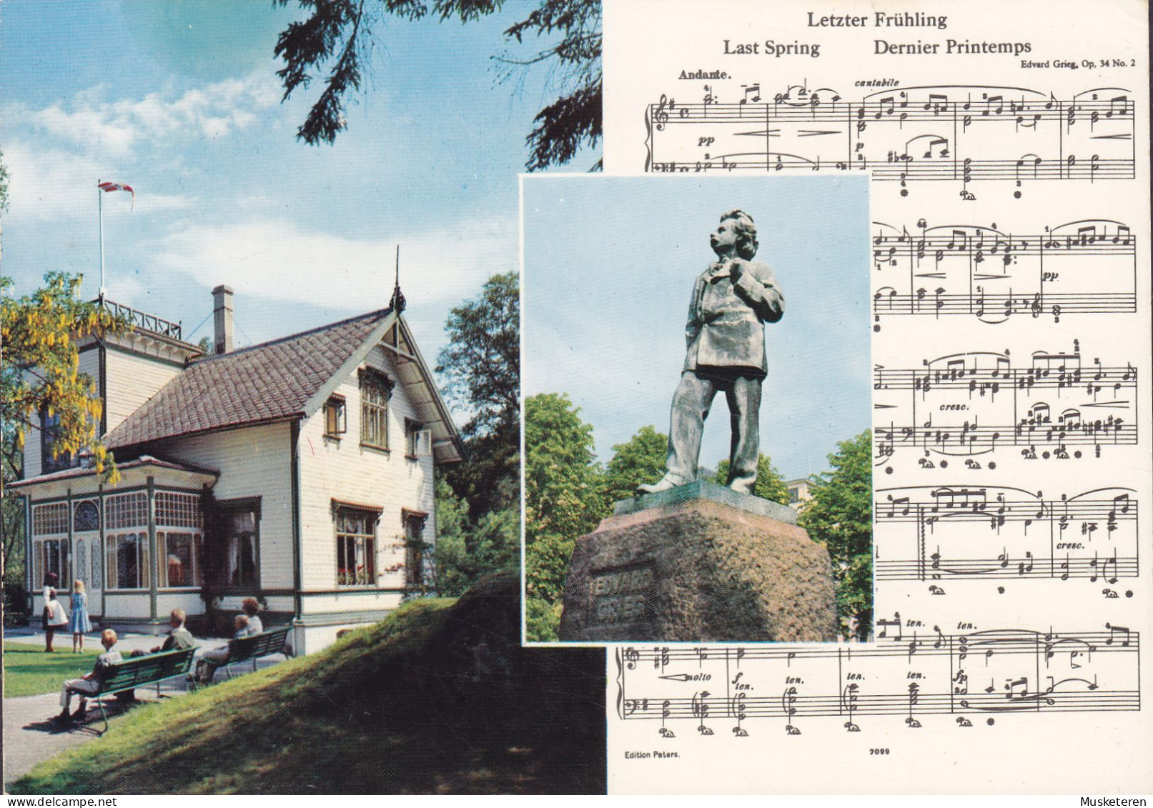 Norway PPC Bergen, Statue Av Edward Grieg And His Home 'Trollhaugen' Grako Kortforlag, Oslo (2 Scans) - Norvegia