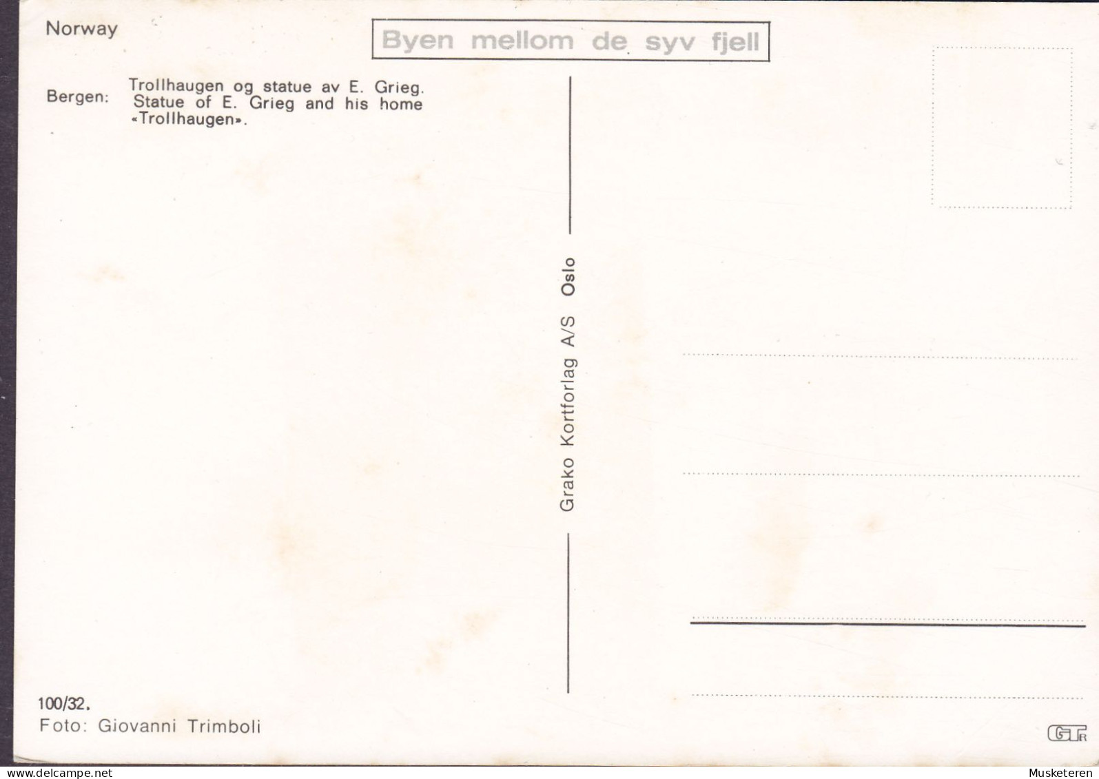 Norway PPC Bergen, Statue Av Edward Grieg And His Home 'Trollhaugen' Grako Kortforlag, Oslo (2 Scans) - Norvegia