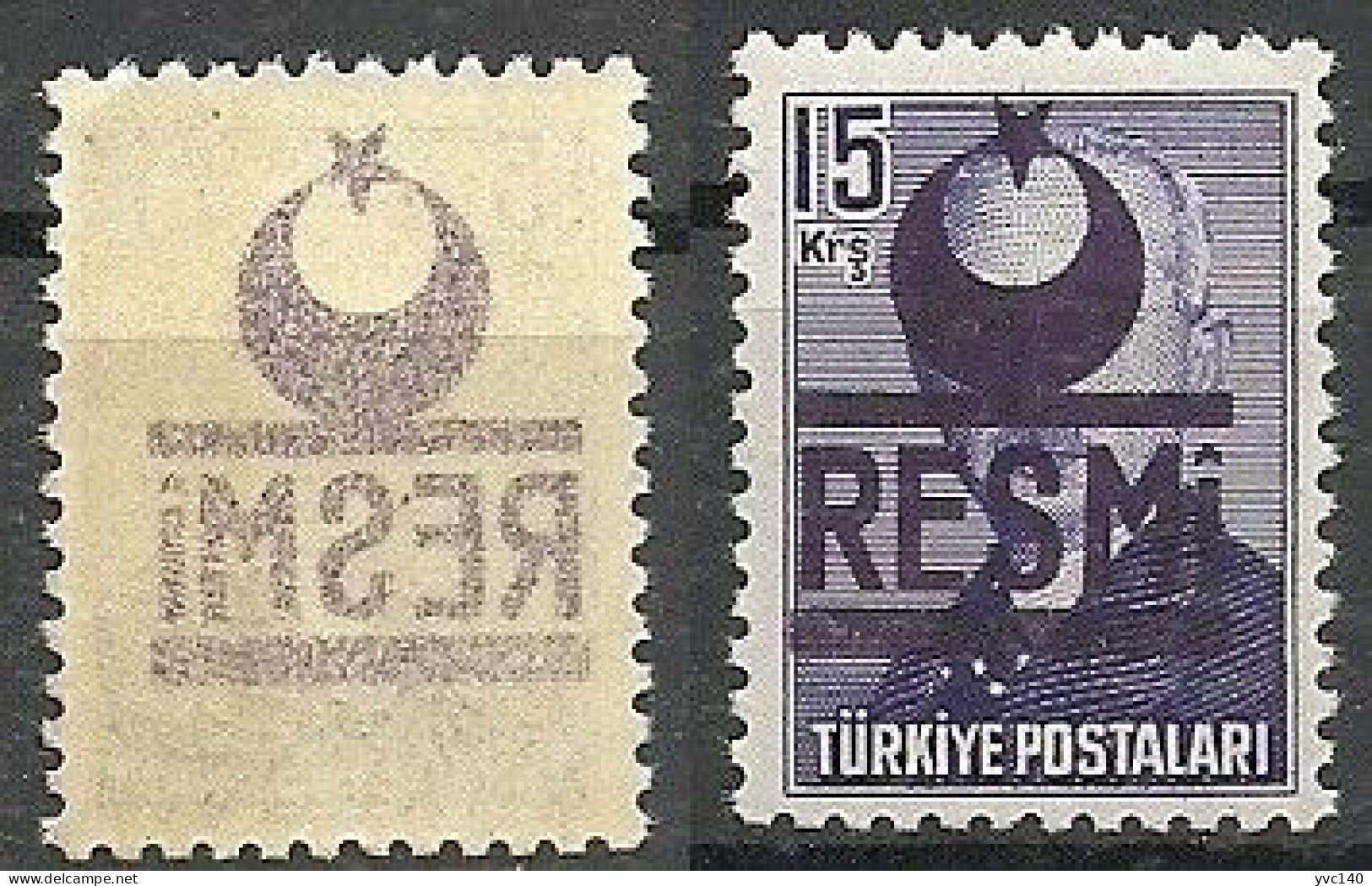 Turkey; 1954 Official Stamp 15 K. ERROR "Abklatsch Overprint" - Timbres De Service