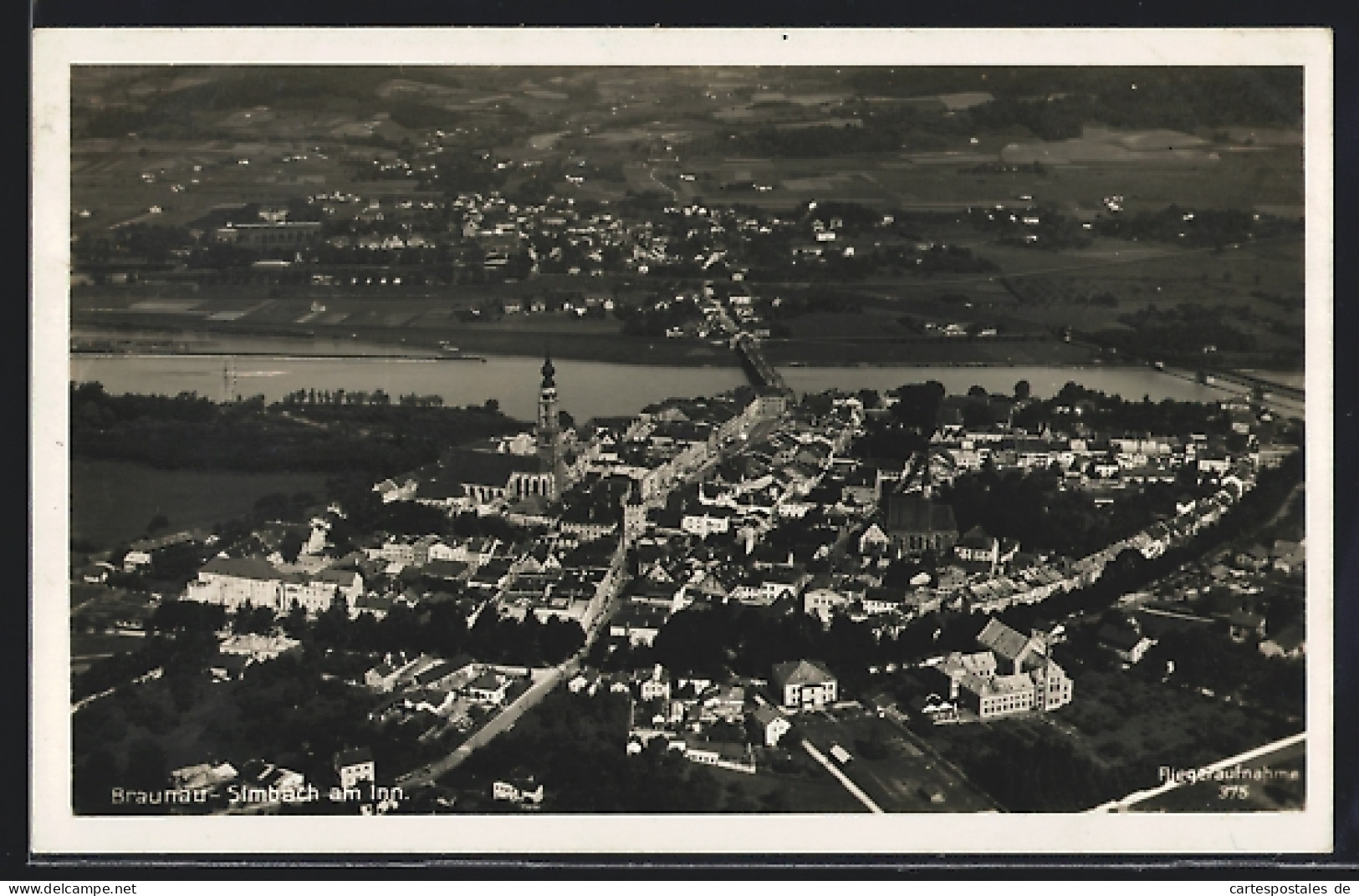 AK Braunau Am Inn, Simbach, Ortsansicht Mit Inn Aus Der Vogelschau  - Autres & Non Classés