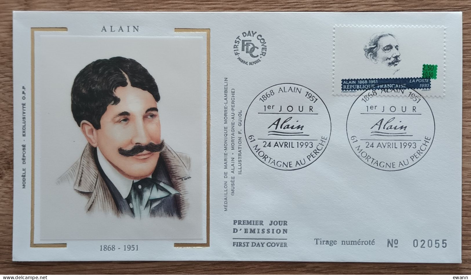 FDC 1993 - YT N°2800 - ALAIN - MORTAGNE AU PERCHE - 1990-1999