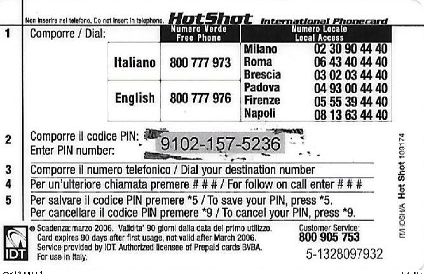 Italy: Prepaid IDT - Hot Shot 03.06 - [2] Sim Cards, Prepaid & Refills