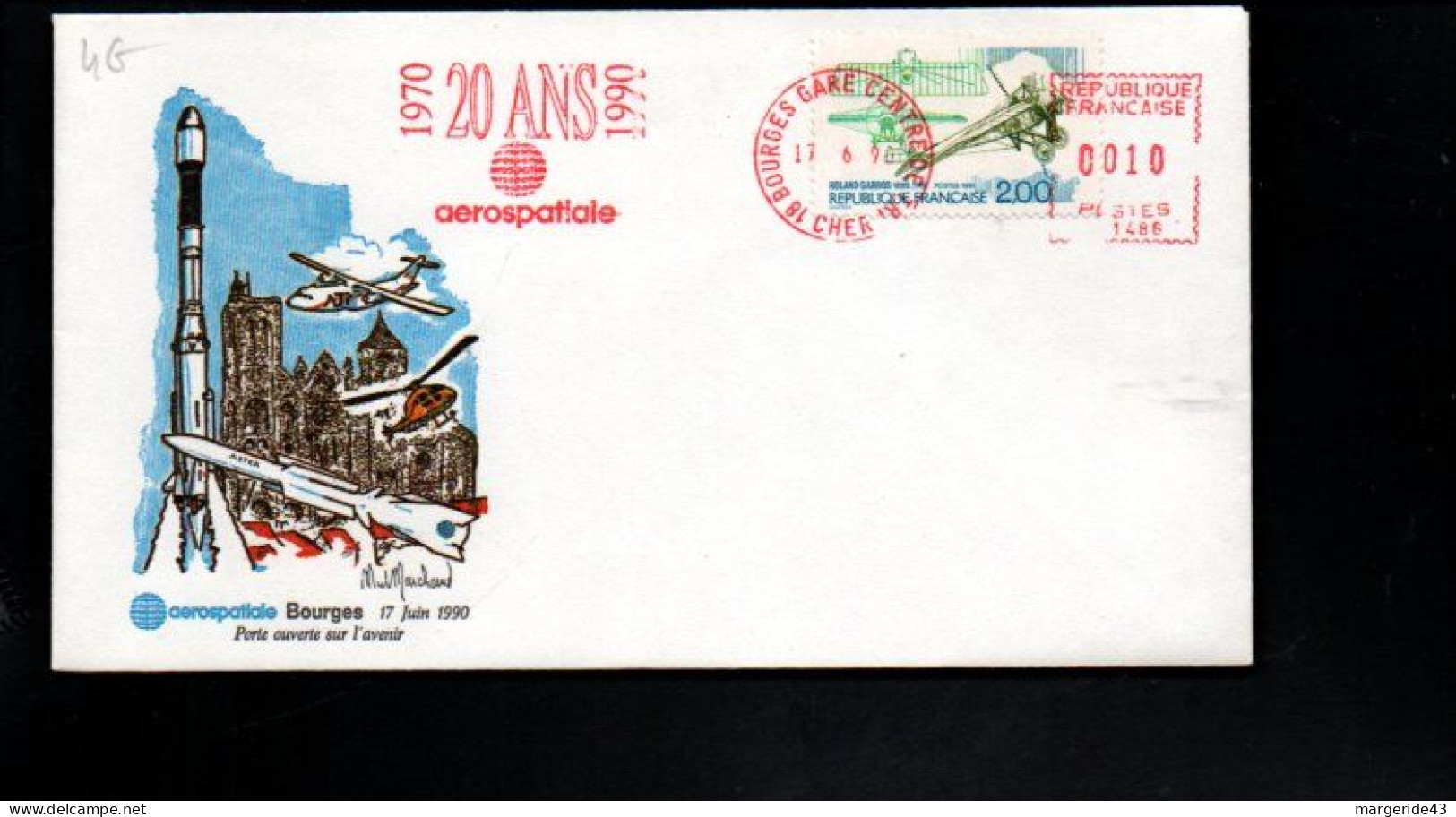 EMA SUR LETTRE 20 ANS DE AEROSPATIALE BOURGES GARE 1990 - Cachets Commémoratifs