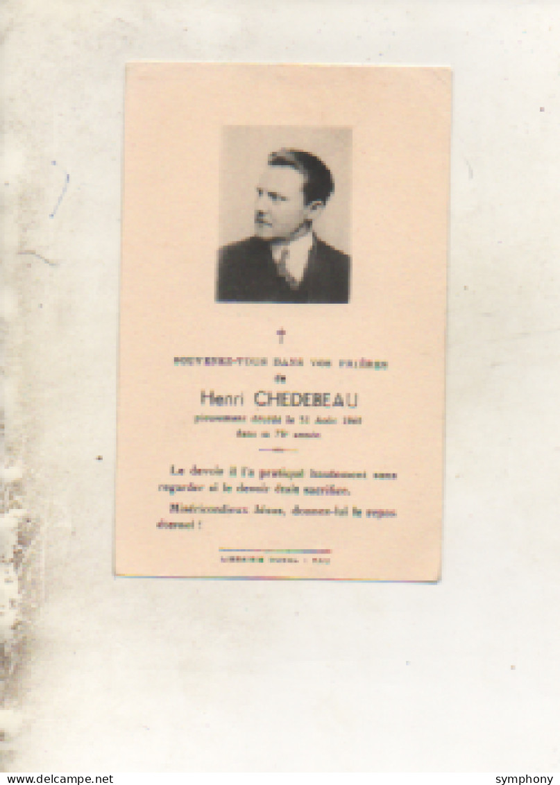 Carte Décés - Souvenez Vous - Henri CHEDEBEAU - 75 Ans - 1960 -  PAU - - Obituary Notices