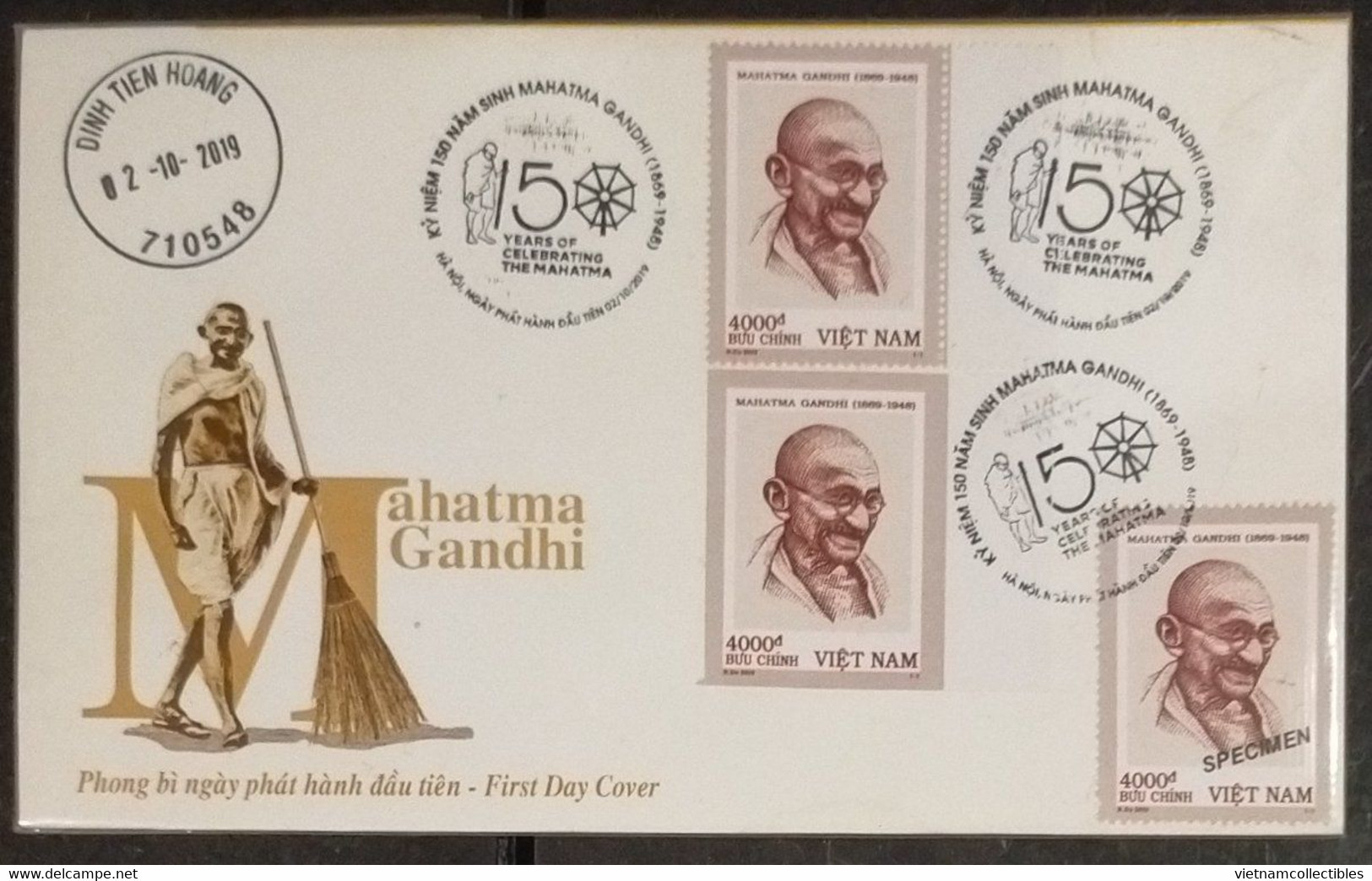 FDC Viet Nam Vietnam Cover With Perf, Imperf & Specimen Stamps 2019 : 150th Birth Anniversary Of Mahatma Gandhi (Ms1115) - Viêt-Nam