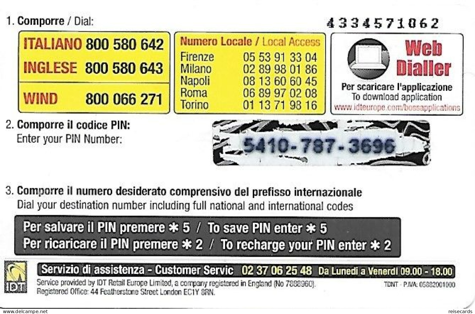 Italy: Prepaid IDT - Boss World - [2] Sim Cards, Prepaid & Refills