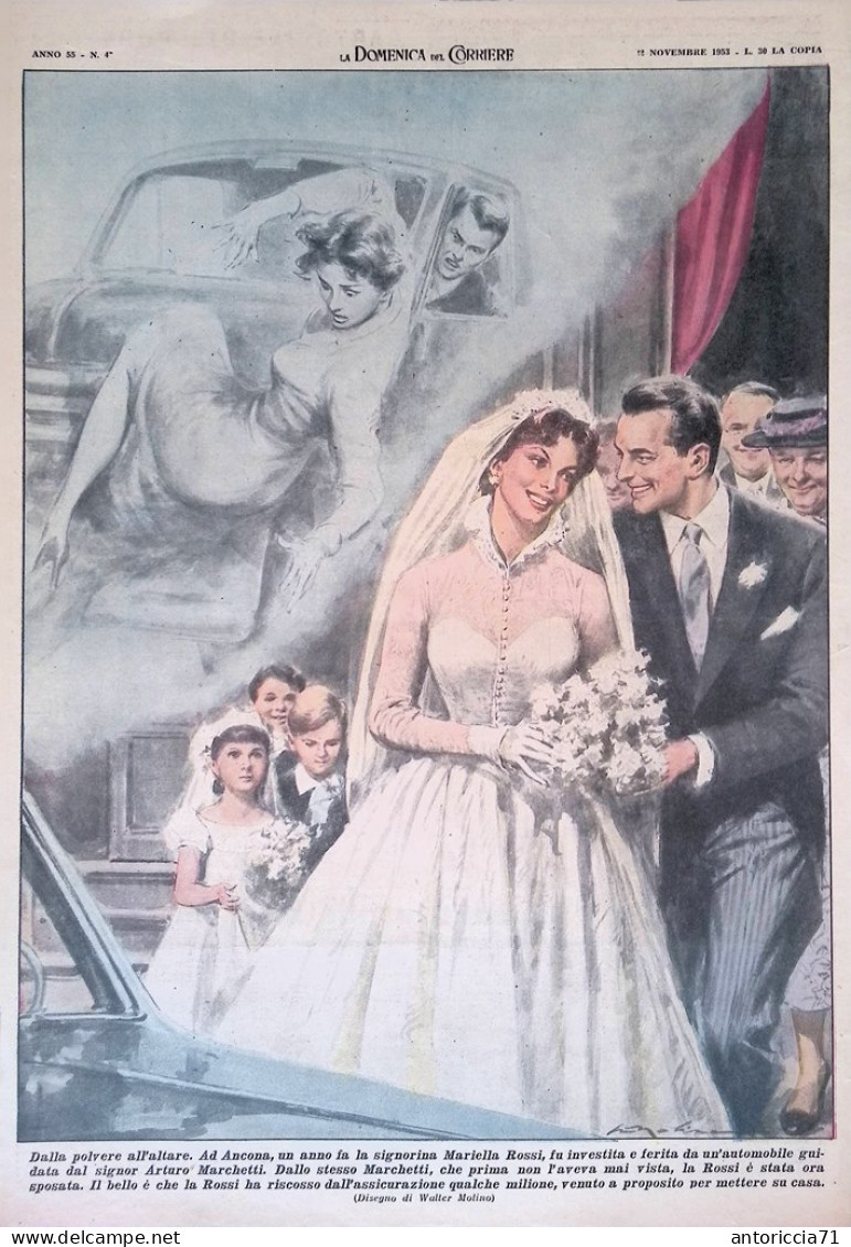 Retrocopertina Domenica Del Corriere Nr. 47 Del 1953 Mariella Rossi Ancona Sposa - Sonstige & Ohne Zuordnung