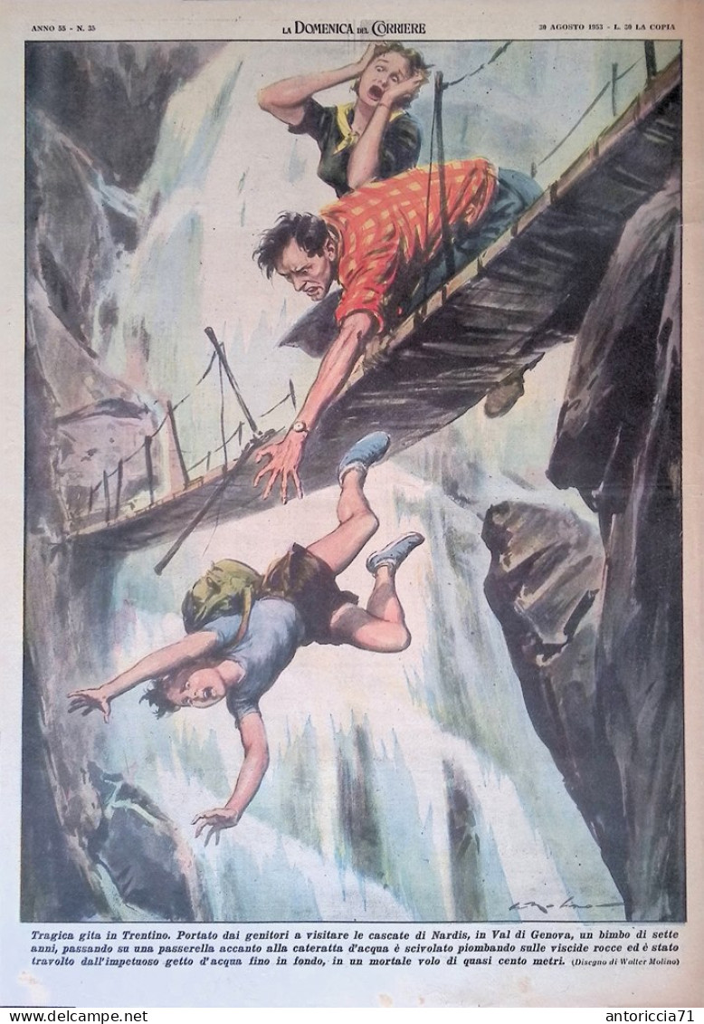 Retrocopertina Domenica Del Corriere Nr. 35 Del 1953 Incidente Cascate Di Nardis - Sonstige & Ohne Zuordnung