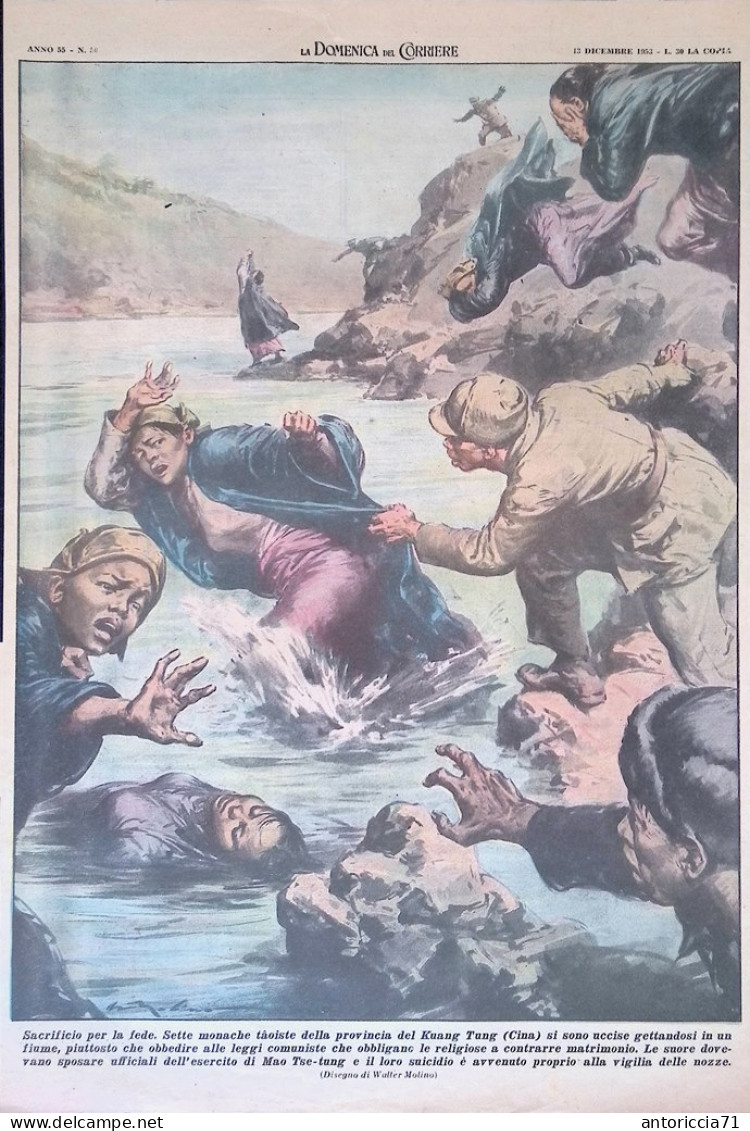 Retrocopertina Domenica Del Corriere Nr. 50 Del 1953 Sacrificio Monache Taoiste - Andere & Zonder Classificatie