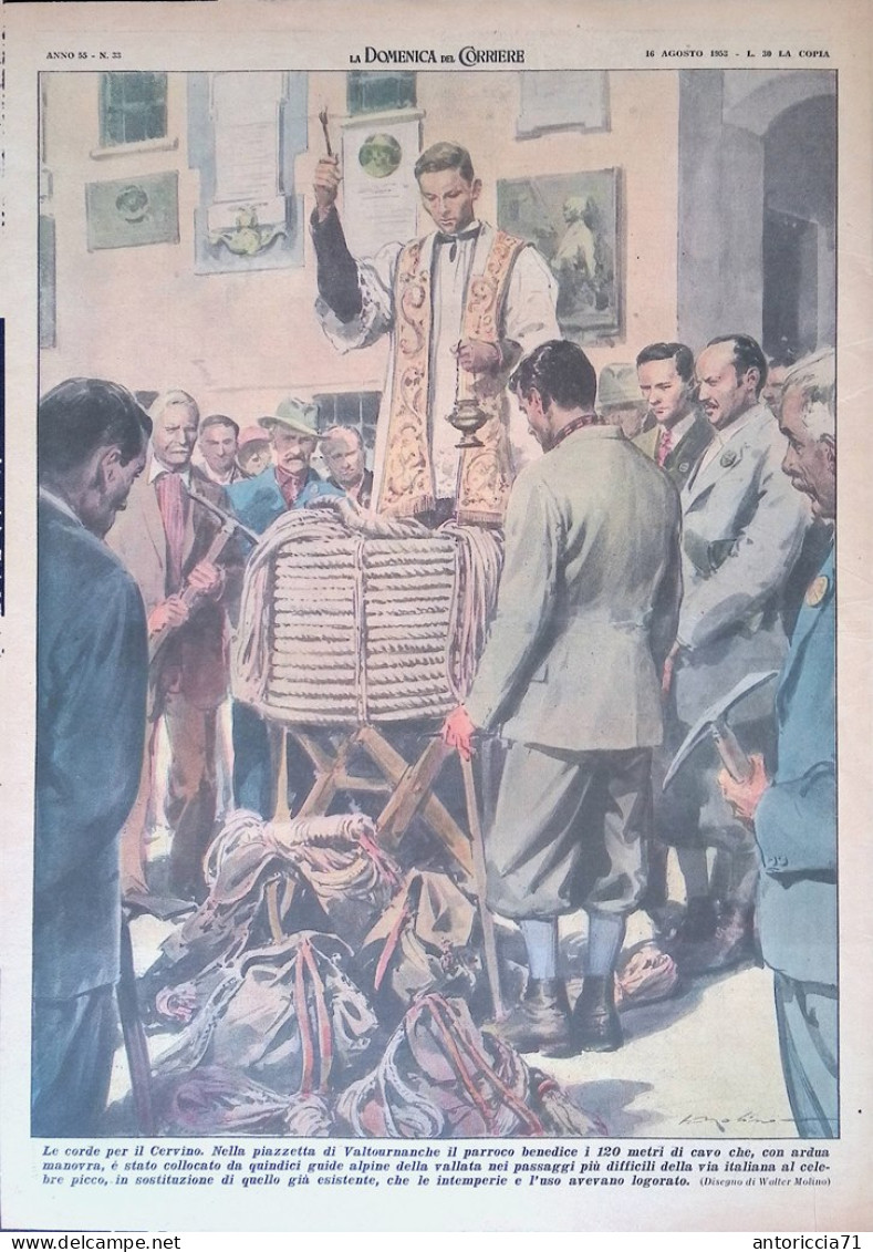 Retrocopertina Domenica Del Corriere Nr. 33 Del 1953 Corde Cervino Valtournanche - Otros & Sin Clasificación