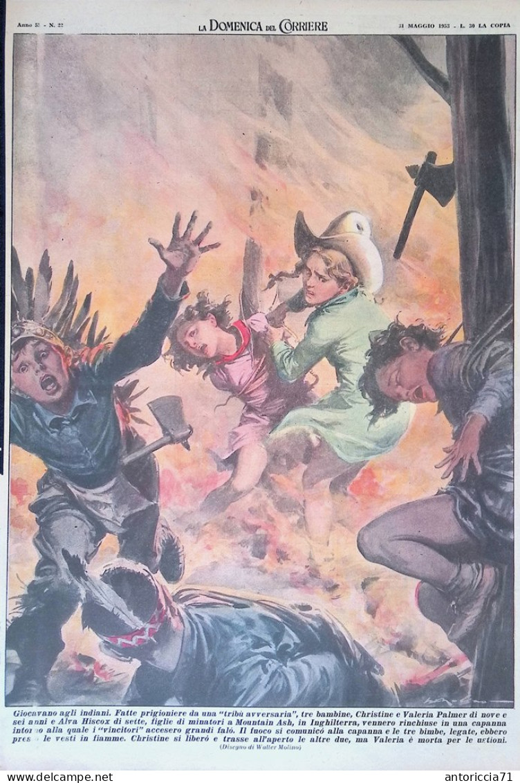 Retrocopertina Domenica Del Corriere Nr. 22 Del 1953 Incidente Per Gioco Bambini - Altri & Non Classificati