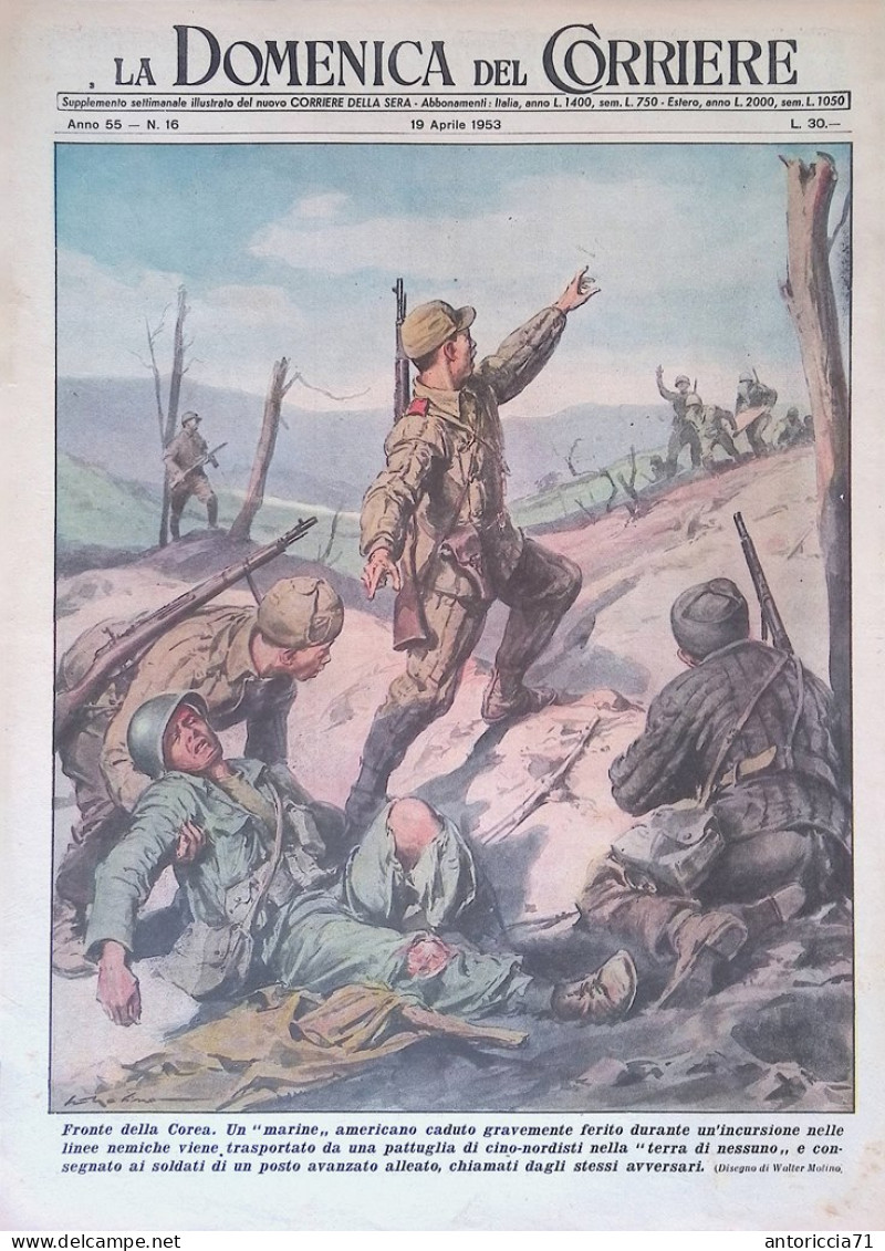 Copertina Domenica Del Corriere Nr. 16 Del 1953 Soldato Americano Fronte Corea - Sonstige & Ohne Zuordnung