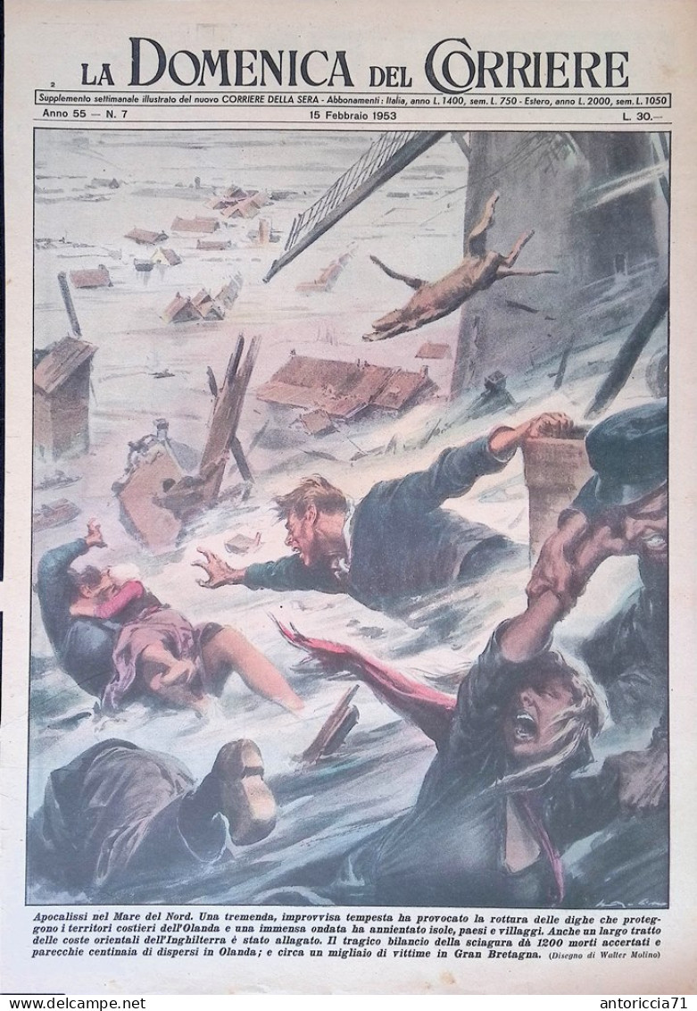 Copertina Domenica Del Corriere Nr. 7 Del 1953 Rottura Dighe Olanda Inondazione - Altri & Non Classificati