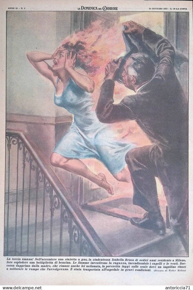 Retrocopertina Domenica Del Corriere Nr. 4 Del 1953 Isabella Brusa Milano Stufa - Sonstige & Ohne Zuordnung