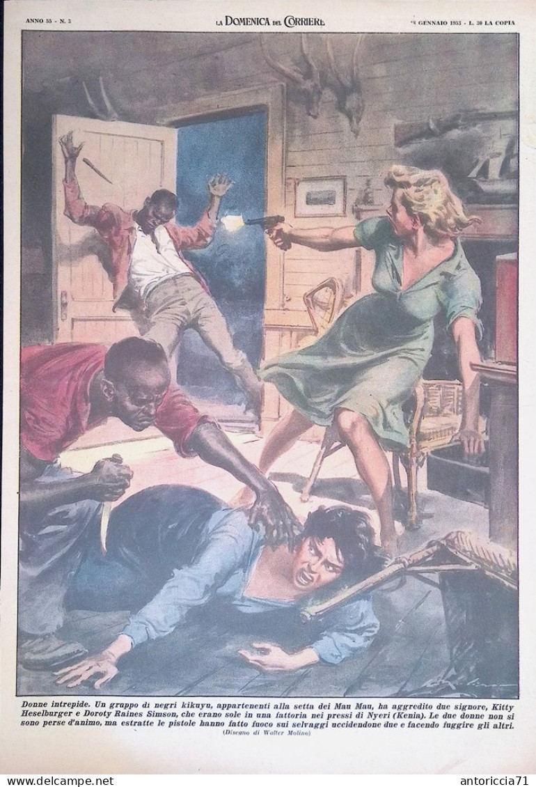 Retrocopertina Domenica Del Corriere Nr. 3 Del 1953 Aggressione Di Neri In Kenya - Otros & Sin Clasificación