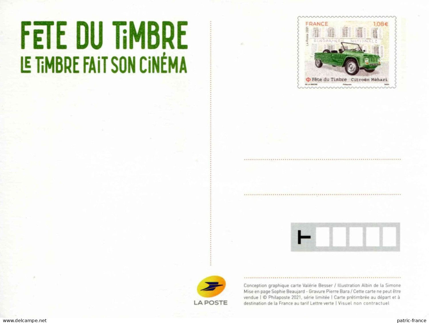 France 2021 - Entier Postal Neuf Fête Du Timbre Le Timbre Fait Son Cinéma - Méhari De Funes Gendarmerie - Otros & Sin Clasificación