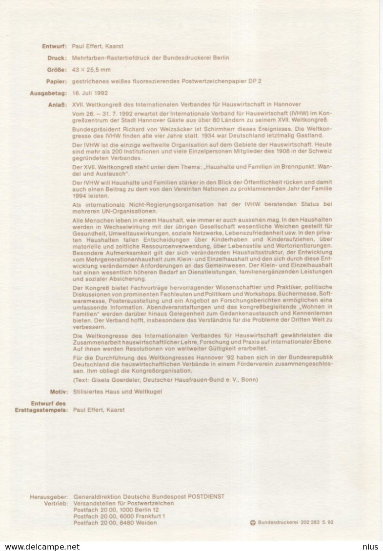 Germany Deutschland 1992-26 Welthauswirtschaftskongress Hannover; World Home Economics Congress, Canceled In Bonn - 1991-2000