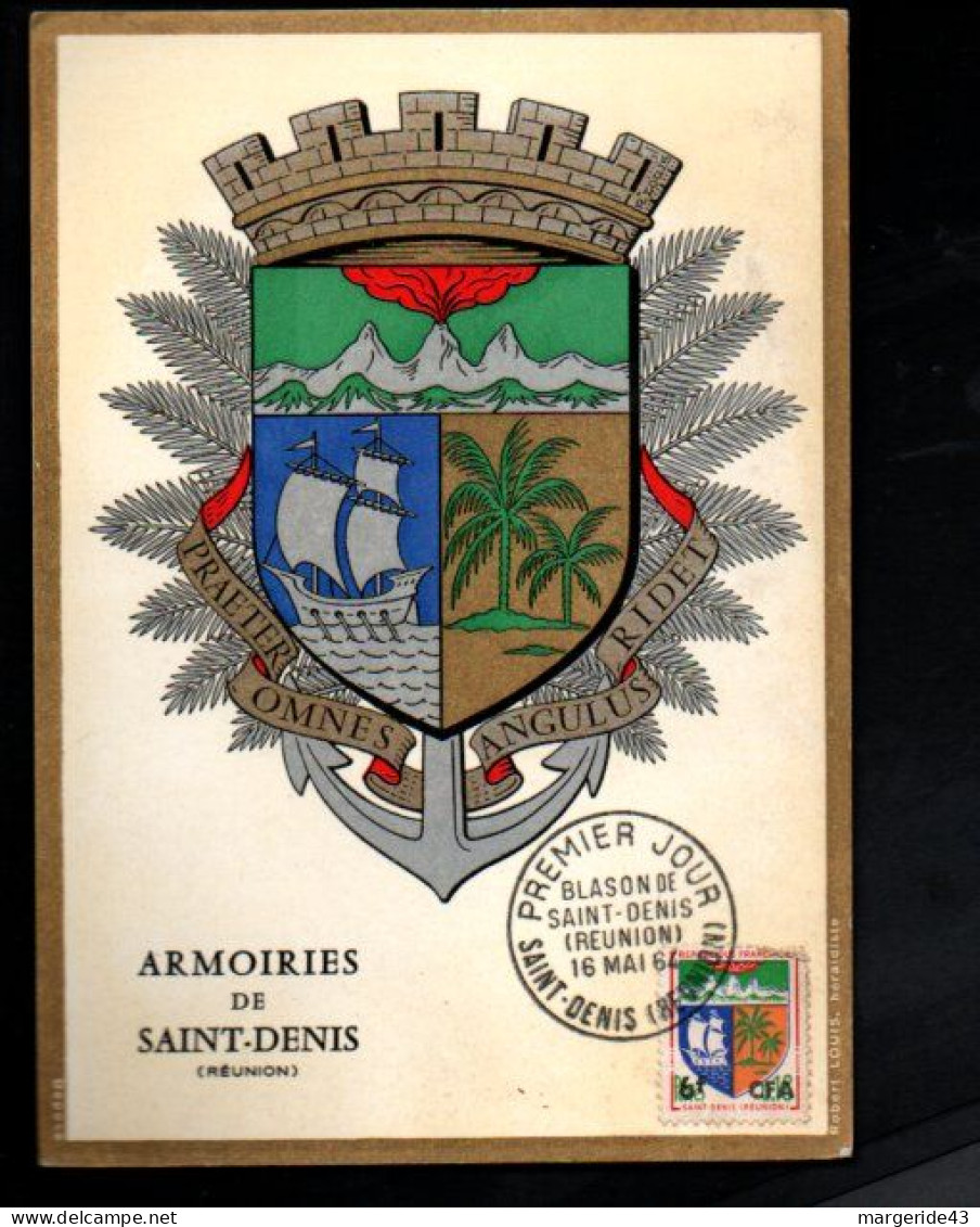 REUNION CARTE MAXIMUM 1964 ARMOIRIES DE SAINT DENIS - Brieven En Documenten