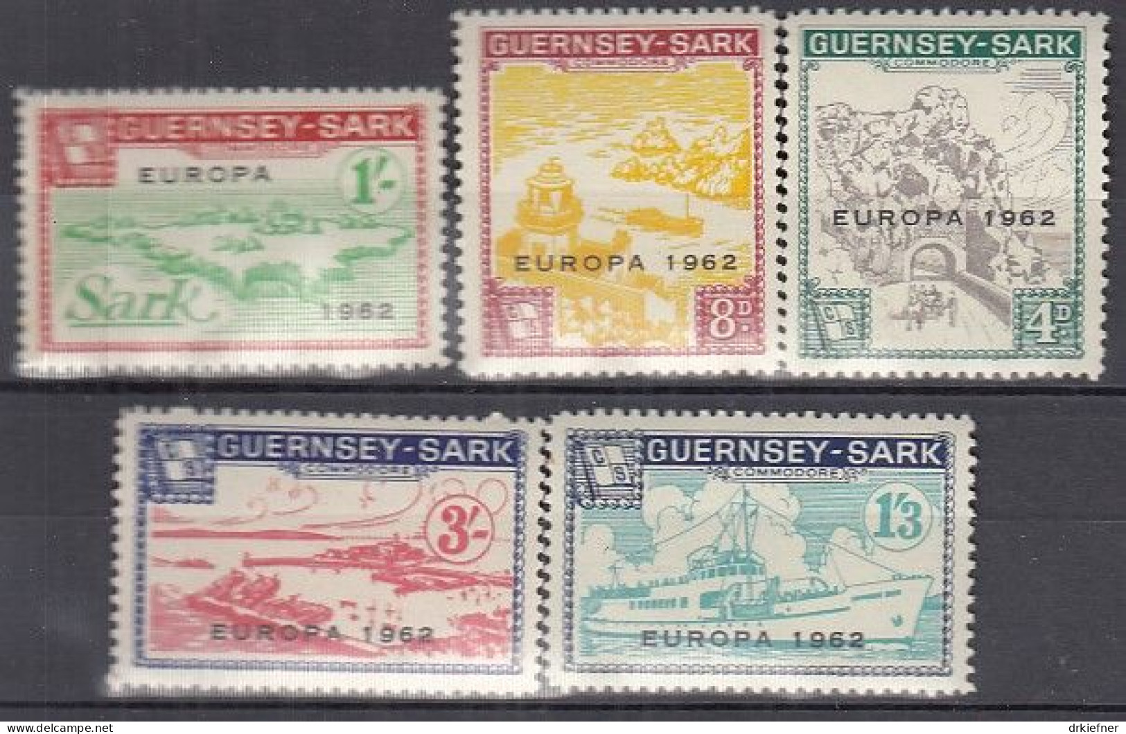 INSEL SARK (Guernsey), Nichtamtl. Briefmarken, 5 Marken, Ungebraucht **, Europa 1962, Landesmotive - Guernesey