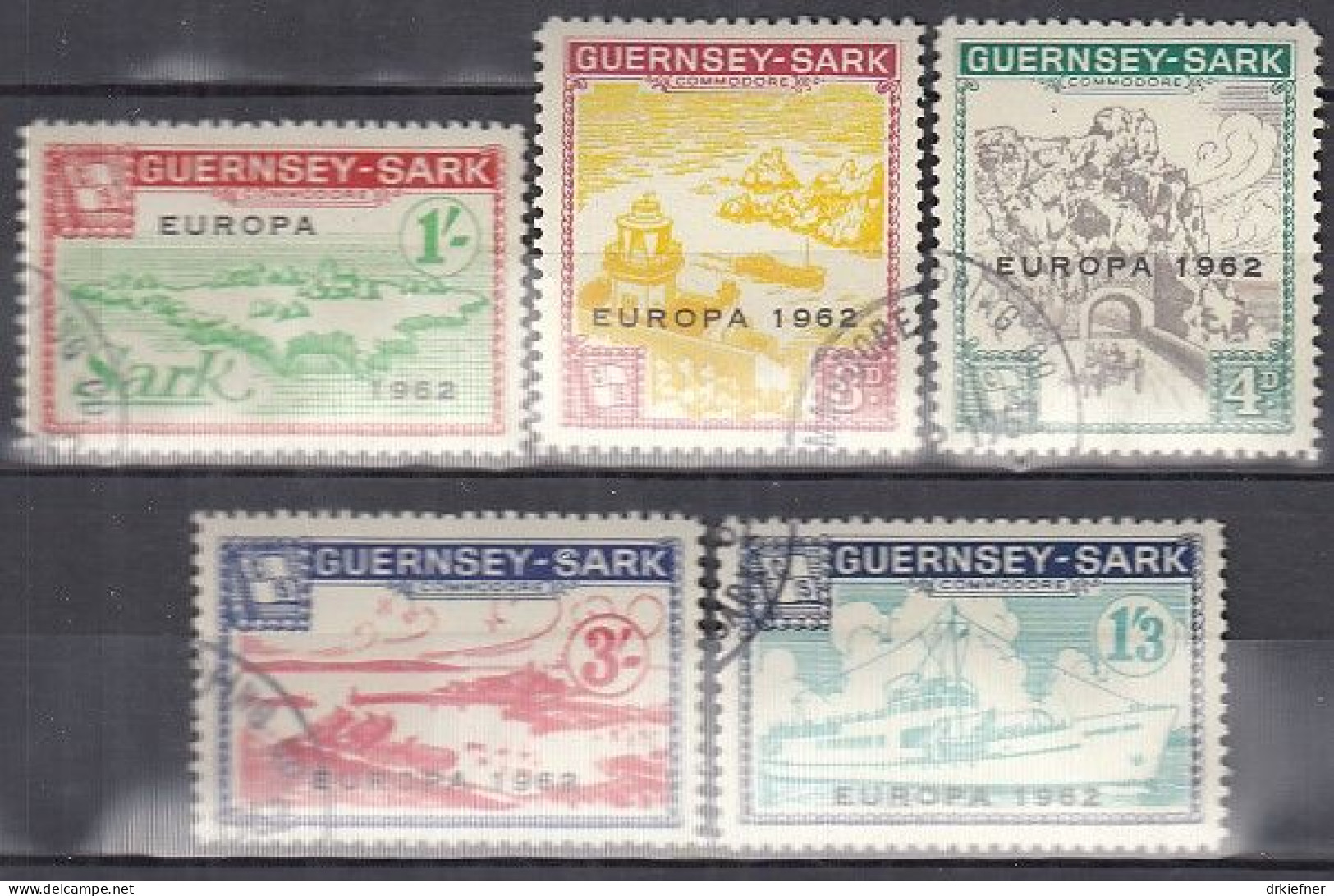 INSEL SARK (Guernsey), Nichtamtl. Briefmarken, 5 Marken, Gestempelt, Europa 1962, Landesmotive - Guernesey