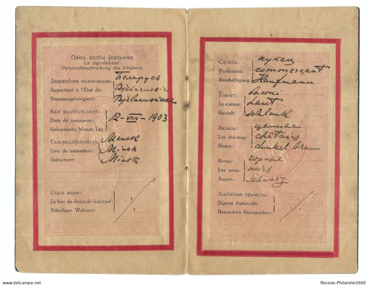 1923 White Ruthenian Belarus Passport - Historical Documents