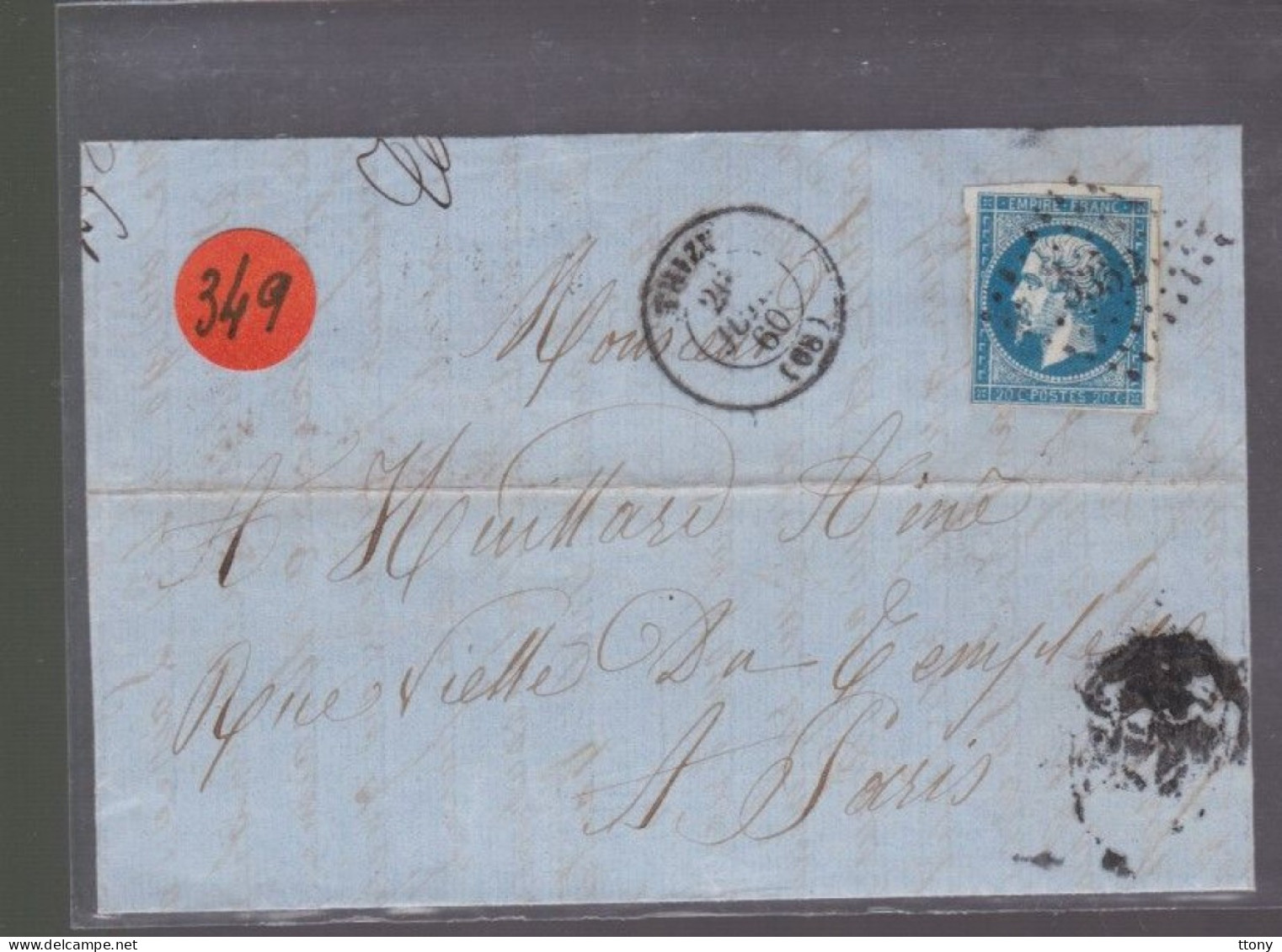 Un  Timbre  Napoléon III   N°  14     20 C Bleu   Sur  Lettre   Cachet Mardore  1860  Destination Paris - 1849-1876: Klassieke Periode