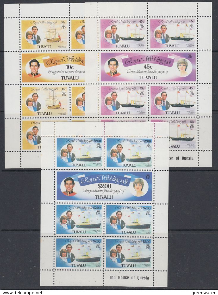 Tuvalu 1981 Royal Wedding 3v  Sheetlets ** Mnh (59700) - Tuvalu (fr. Elliceinseln)