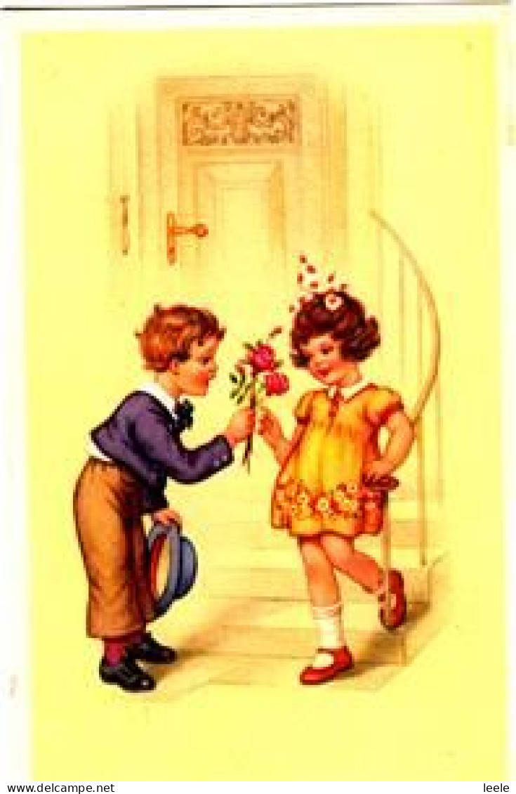 C38.  Vintage Postcard. Boy Giving A Girl A Rose. - Groupes D'enfants & Familles