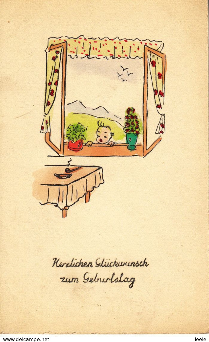 C37. Vintage German Greetings Postcard .Child Looking In At A Window. - Grupo De Niños Y Familias