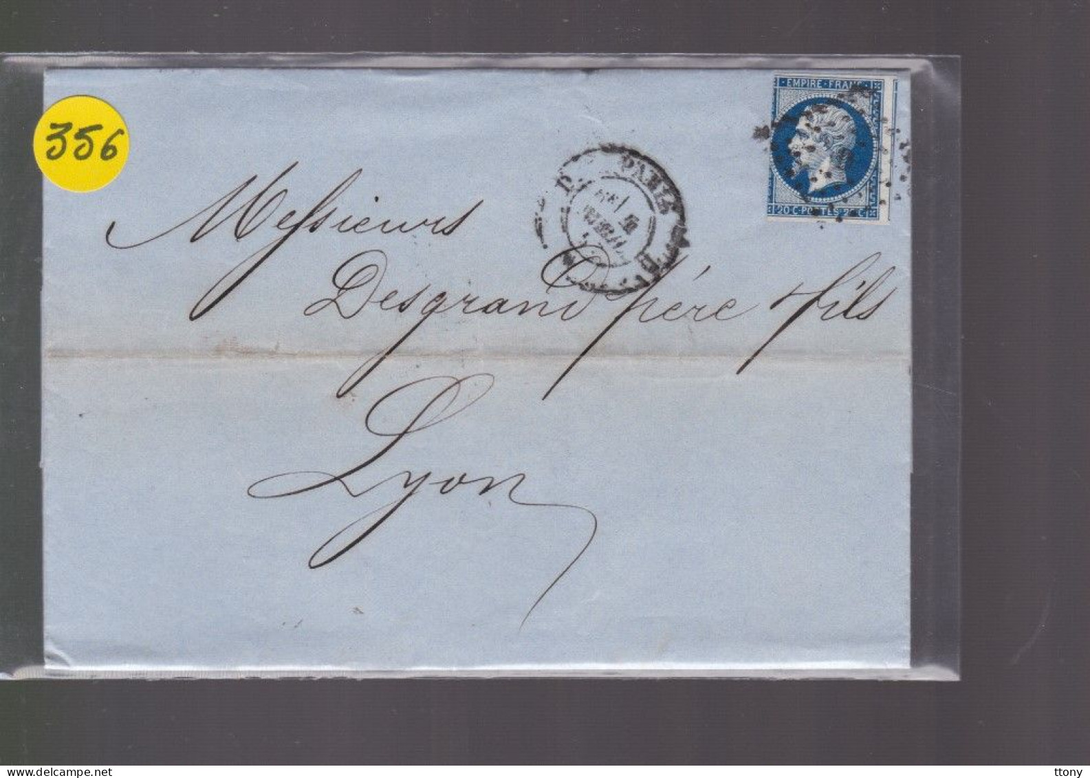 Un  Timbre  Napoléon III   N°  14     20 C Bleu   Sur  Lettre   Départ Paris  Destination Lyon   1857  Destination Lyon - 1849-1876: Periodo Classico