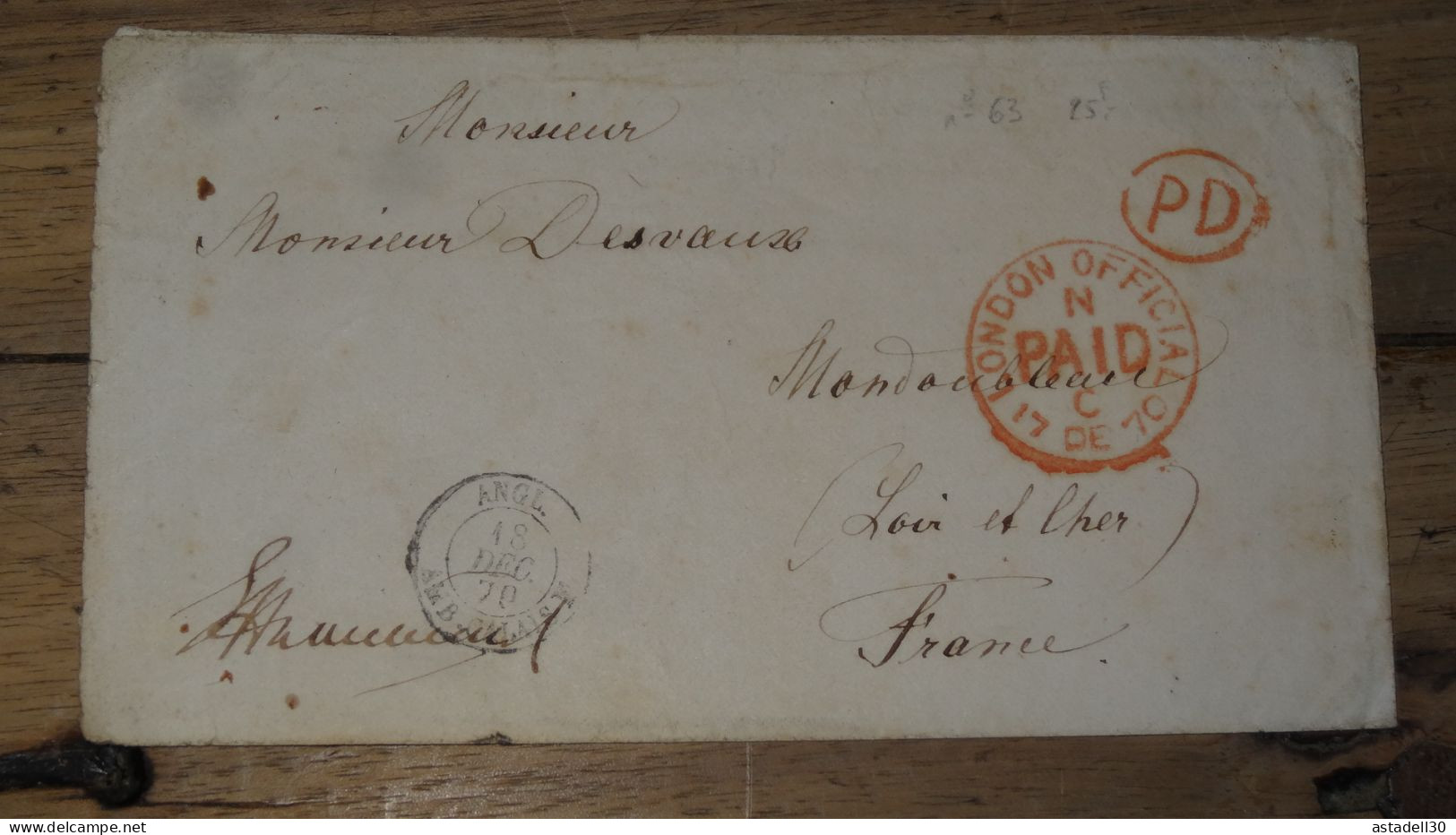 LONDON OFFICIAL PAID - 1870, To France  ...................... 240424-CL-2-1 - Cartas & Documentos