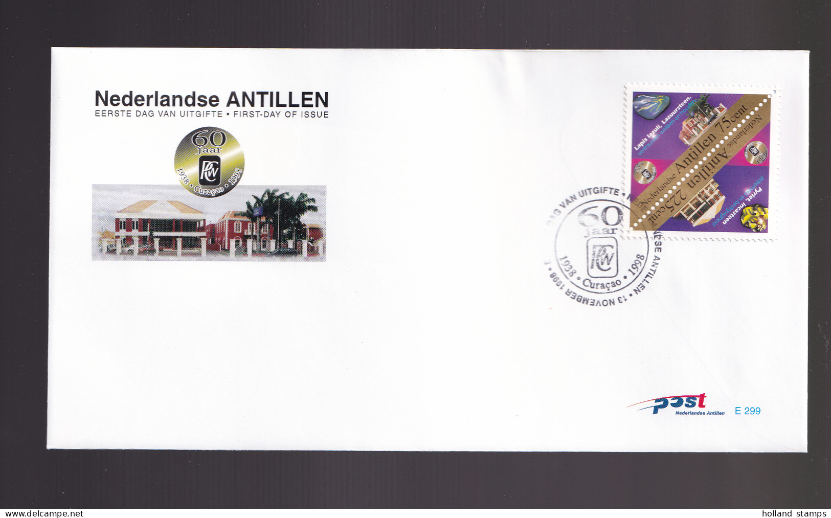 NEDERLANDSE ANTILLEN FDC E 299  * DRIEHOEKZEGELS * OPEN KLEP - Curacao, Netherlands Antilles, Aruba