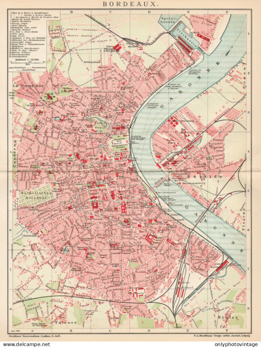 B6383 France - Bordeaux Town Plan - Carta Geografica Antica Del 1904 - Old Map - Geographische Kaarten