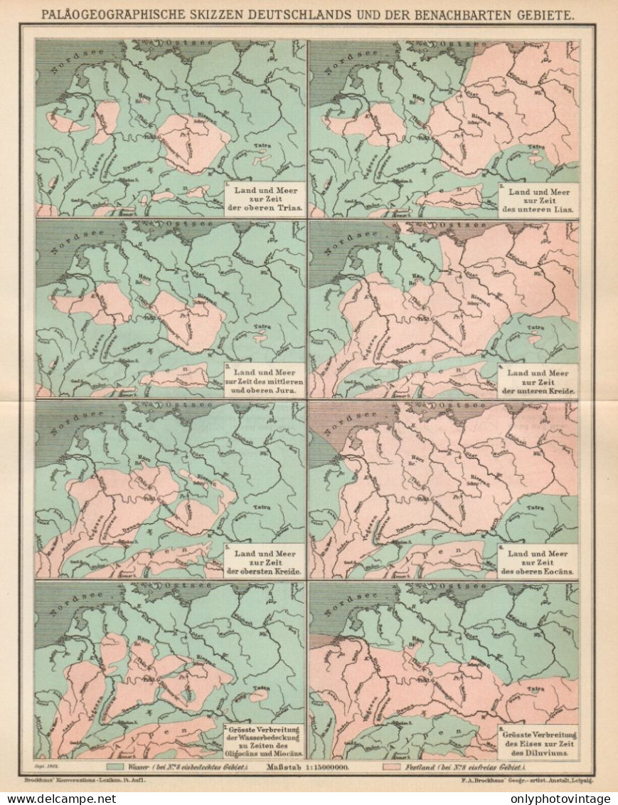 B6374 Germany - Paleogeographic Draw - Carta Geografica Antica - 1904 Old Map - Carte Geographique