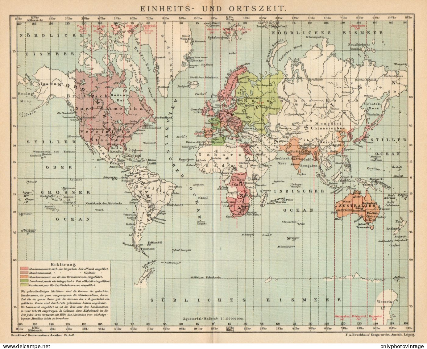 B6380 Ora Locale - Local Time - Carta Geografica Antica Del 1904 - Old Map - Geographical Maps