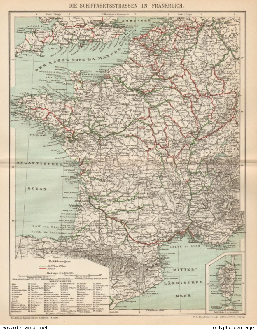 B6377 France - Major Roads - Carta Geografica Antica Del 1904 - Old Map - Mapas Geográficas